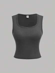 SHEIN Girlism 4pcs/Set Teen Girl's Black, White, Gray U-Neck Fitted Camisole Tops, Versatile Casual All-Match Top, Suitable For All Seasons Basic Tops Girls Basic Tops 3 Packs Tops Fitted Tops Basic Tops Teen - Multicolor - View 13