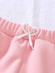 Genkimix Kids Girls Young Girl New Energetic Letter Print Loose Drawstring Pants, Embroidered Letter Design, Comfortable Soft Fabric, Suitable For Daily Wear, School, Shopping, Party, Outings, Autumn/Winter Fall - Dusty Pink - View 3
