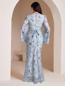 Veilorie Vestido ajustado de mujer con estampado completo y cuello redondo, elegante