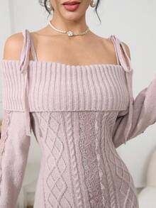 Modelyn Abito maglione elegante aderente a trecce con spalle scoperte, abbigliamento autunnale e invernale per donna - Rosa - Visualizzare 7