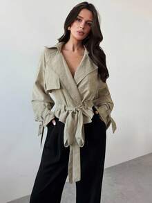 Firerie Abrigo corto de gabardina con cinturón de mujer, casual y elegante, adecuado para negociaciones de negocios, temporada de vuelta al colegio, ir y venir/ropa de maestra/ropa de oficina/ropa de ocio/ropa de mujer para otoño/ropa de invierno de mujer/ropa de mujer elegante de otoño