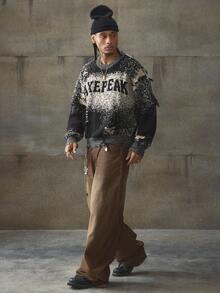 AXEPEAK Distressed Vintage American Style Sweater For Men, For Fall Winter - Multicolor - View 4