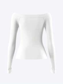 SHEIN BASICS Casual Solid Color Knit Off-Shoulder Long Sleeve Fitted Women Top,Fall