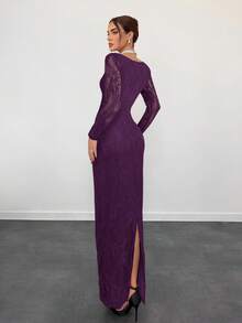 Aloruh Nuovo abito lungo aderente da donna per autunno/inverno, con scollo quadrato, maniche lunghe in pizzo a forma di S, corpetto, per feste, appuntamenti serali, eventi