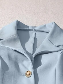 GlowEve Đầm nữ cổ chữ V tay dài, dài vừa phải, cài nút kim loại thanh lịch - Màu xanh lam - Xem 5