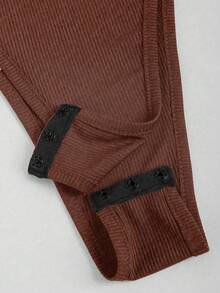 SHEIN Sweetro 针织露肩褶饰紧身衣，优雅长袖 - 棕色 - 查看 3