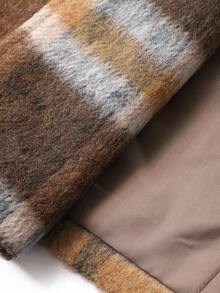 DAZY 女士格子羊毛大衣，宽松版型，长款，系腰，修身，适合万圣节，冬季 - 棕色 - 查看 10