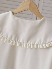 Spring & Autumn New Peter Pan Collar Lace Trim Chic & Fashionable Loose Long Sleeve White Blouse, Fresh & Collegiate Style Fall Winter - Apricot - View 7