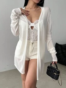 Celisse Women's Casual Solid Color Drop Shoulder Long Sleeve Thin Cardigan Fall Winter Cloth For Women