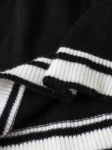 SHEIN 青少年女孩时尚黑色针织长袖毛衣裙，秋冬休闲针织裙 - 黑色 - 查看 8