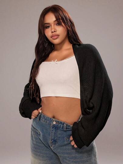 Rustia Plus Size Women Bat Wing Long Sleeve Cardigans Winter Fall Autumn CASUAL