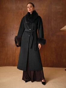 MOTF PREMIUM ABRIGO DE LANA CON CINTURÓN Y BOTONES PARA OTOÑO E INVIERNO - Gris - Ver 5