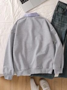 Tween Girls Casual Korean Style Loose 2 In 1 Blue And Gray Striped Shirt & Sweatshirt, Suitable For Back To School, Students, Commuting - Multicolor - View 2