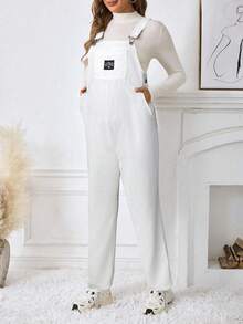 SHEIN Maternity Casual Loose Jumpsuit With Adjustable Shoulder Straps - White - View 6