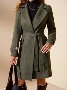 Cappotto elegante da donna con cintura e fibbia dettagliata, colore verde