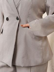 SHEIN Clasi Traje de mujer de talla grande con blazer de solapa a cuadros y pantalones de pierna ancha con costura frontal - Conjunto de traje de negocios/casual para mujer - Conjunto de blazer - Conjunto de dos piezas a cuadros para mujer - Multicolor - Ver 8