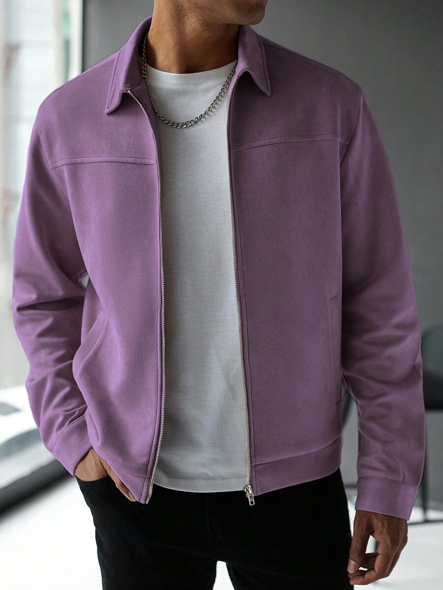 Manfinity Homme 男士紫色口袋休闲拉链夹克 男士紫色夹克 男士薰衣草夹克 男士紫色夹克，秋季 - 紫色 - 查看 1