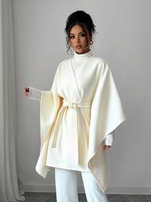 Selianne 25-30+ Days Casual Autumn/Winter Batwing Sleeve Waist Cinched Mid-Length Elegant Overcoat - Apricot - View 5