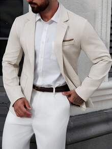 Calvornis Blazer casual, de negocios, minimalista y de uso diario para hombre, blazer casual de color beige crema, champán elegante, estilo "Old Money"
