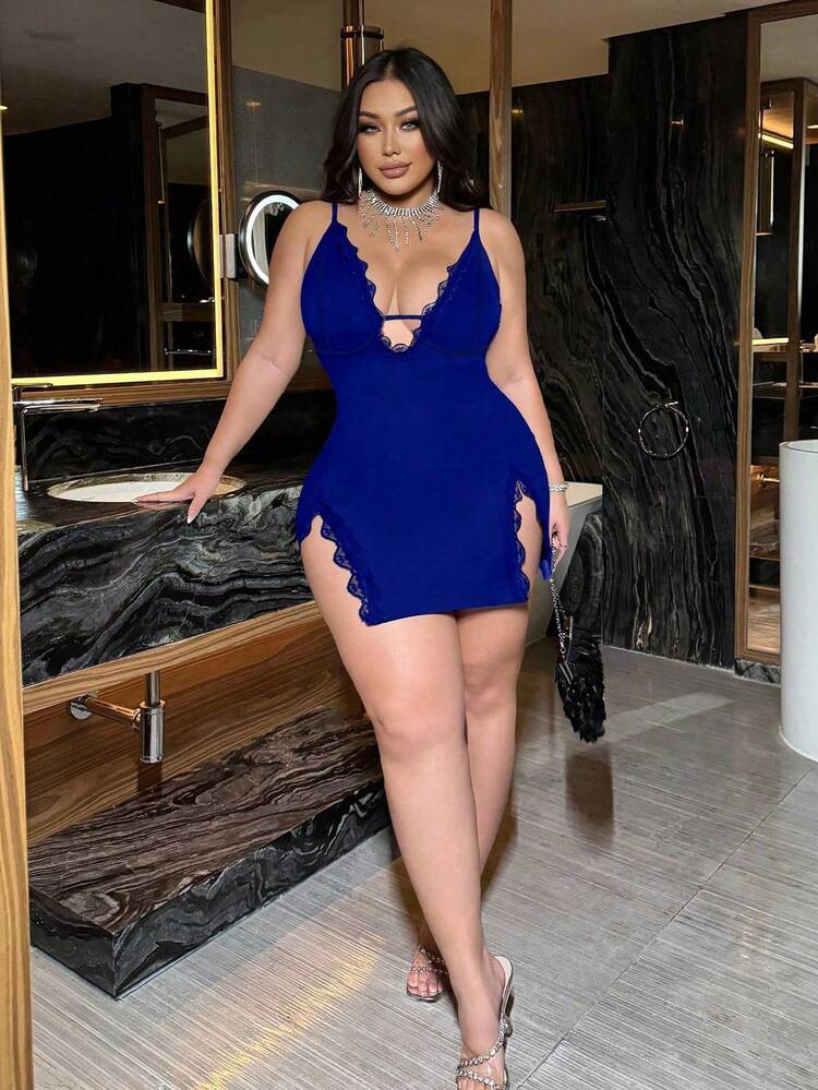 NU&NOW 大码纯色简约时尚吊带裙，适合夏季 - 寶藍色 - 查看 3