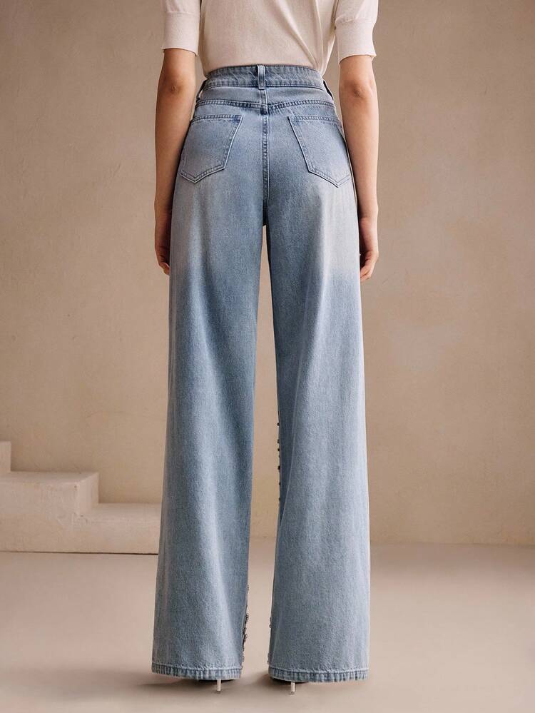 Luxury Embellished Rhinestone Women's Blue Jeans