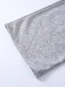 Conjunto de sudadera y pantalón de chándal con estampado de letras y cuello asimétrico para niña preadolescente - Gris - View 4