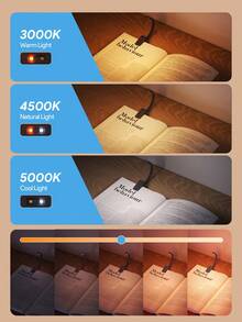 1 Stück aufladbares Buchleselicht für nächtliches Lesen, augenfreundliche Leselampe für Bücher im Bett, einstellbarer Klemm-Buchleuchte, 3 Farbtemperaturen, leicht, perfektes Geschenk für Buchliebhaber, mini leichter Klemm-Buchleuchte (Batterie/aufladbar 500mAh)