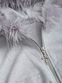 Sweetra Women's Elegant Fitted Sweatshirt, Y2K Style Fall Clothes For Women - Light Grey - View 3