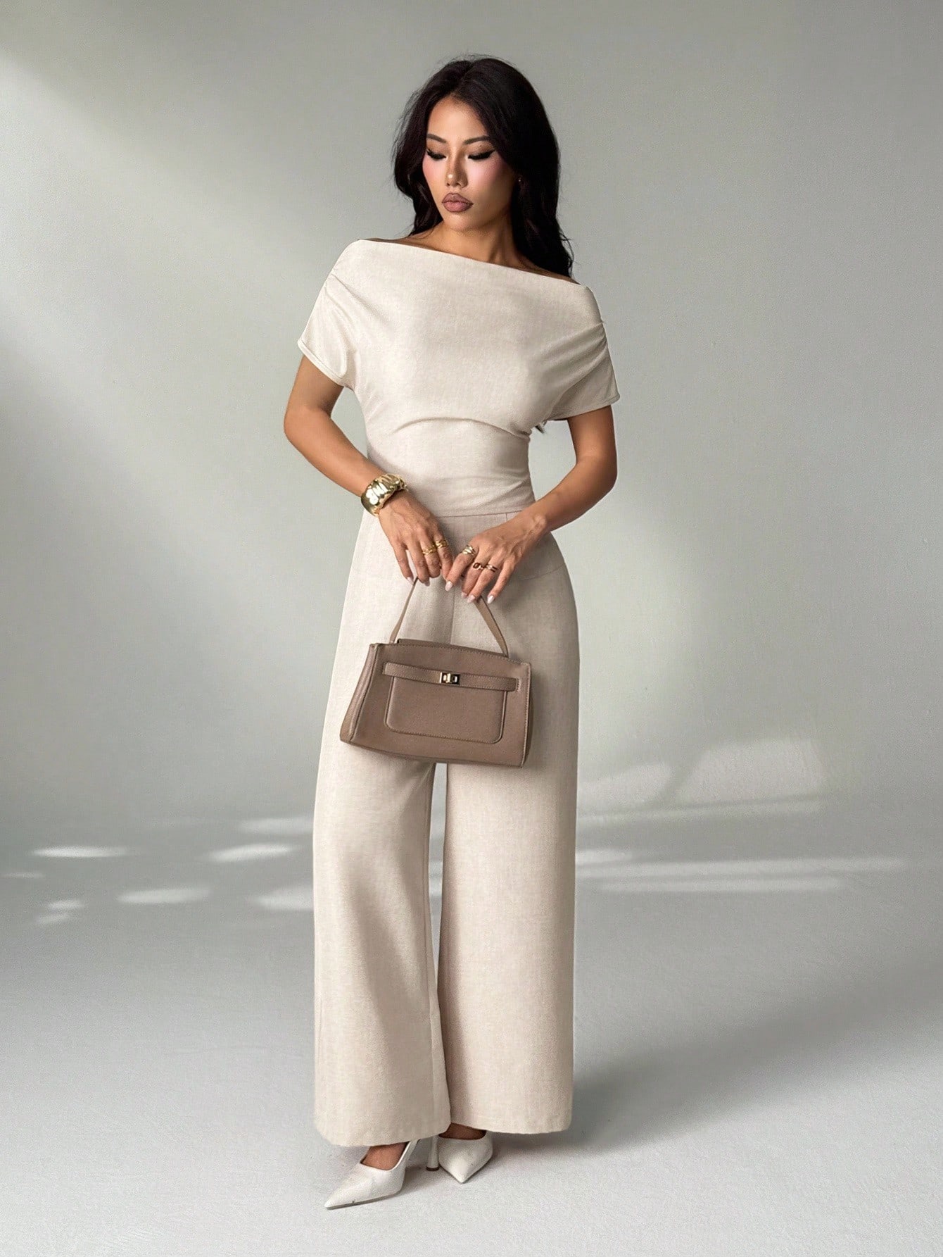 SHEIN PETITE بدلة نسائية صيفية جديدة بسيطة وأنيقة...