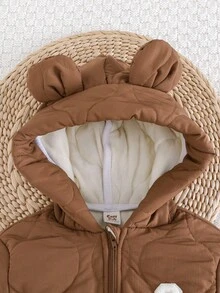 Cozy Pixies 男婴字母图案3D耳朵连帽抓绒长袖连体衣套装，百搭舒适，适合秋冬季穿着