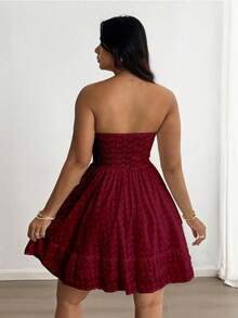 Sunnyshic French Chic Vintage Embroidered Lace Tube Dress, Spring/Summer