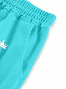 Manfinity Homme 2 件男士字母图案渐变圆领 T 恤和松紧腰短裤套装，休闲夏日度假装 - 彩色 - 查看 5