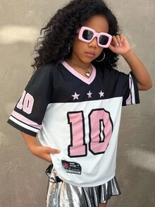 Coolane Tween Girls Fall/Winter Festival Streetwear Vintage Breathable Mesh Number Pattern Graphics Baseball Jersey - Multicolor - View 5