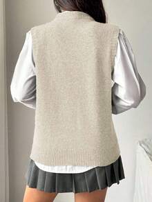 SHEIN Unity Women's Casual Versatile Solid Color Knit Vest - Beige - View 2