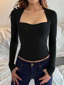 SHEIN 少女天鹅领长袖T恤，休闲简约