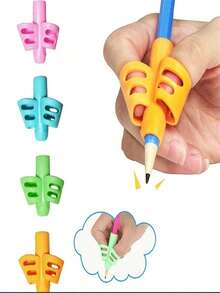Writing Posture Corrector With 2 Finger Slots, Soft Rubber Material, Pen Grip Corrector, Student Learning Stationery, Writing Aid Back To School - Green - View 2