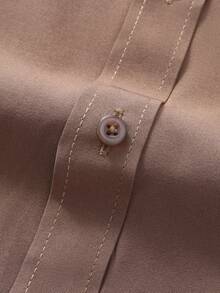 Calvornis Áo sơ mi nam tay dài đơn hàng khuy đơn màu, thường ngày/công sở, dành cho mùa thu, phong cách cổ điển - Cà phê nâu - Xem 4