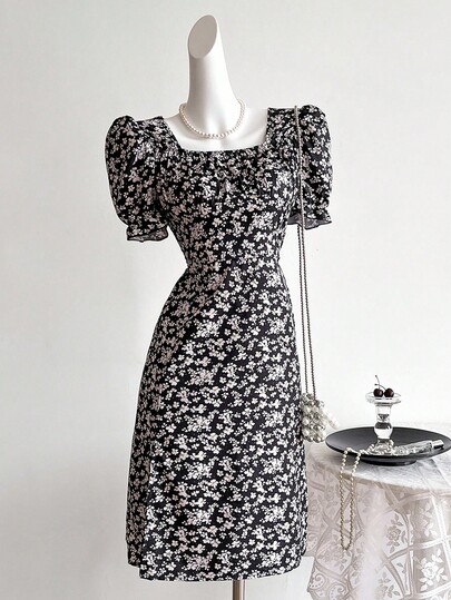 Sweetra Young Teen Girls' Square Neck Sleeveless Split Floral Printed Dress Holiday,Summer,Travel,Getaway