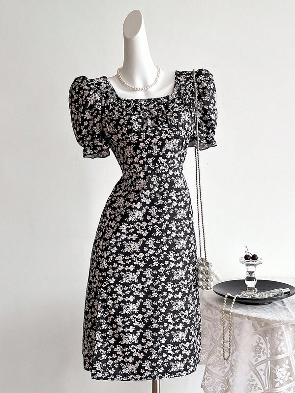 Sweetra Young Teen Girls' Square Neck Sleeveless Split Floral Printed Dress Holiday,Summer,Travel,Getaway