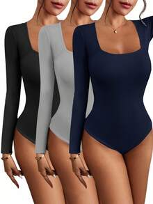 SHEIN LUNE 女式高领紧身衣，黑色、杏色和棕色，长袖，紧身款，适合夏秋季节