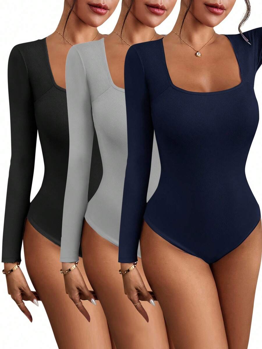 SHEIN LUNE 女式高领紧身衣，黑色、杏色和棕色，长袖，紧身款，适合夏秋季节