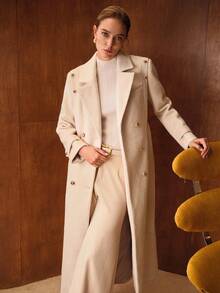 MOTF PREMIUM 秋冬羊毛双排扣大衣 - 杏色 - 查看 8