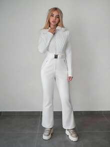 Sweetina 女式白色连帽加厚连体衣，带人造毛领，适合冬季滑雪 - 白色 - 查看 5