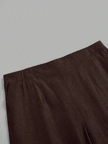 Rometta Pantalones rectos y anchos de pierna ancha de talla grande - Óxido marrón - Ver 4