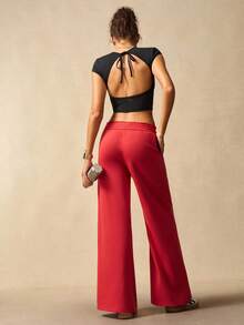 VARSIVA 女士休闲红色宽松阔腿裤 - 酒紅色 - 查看 2