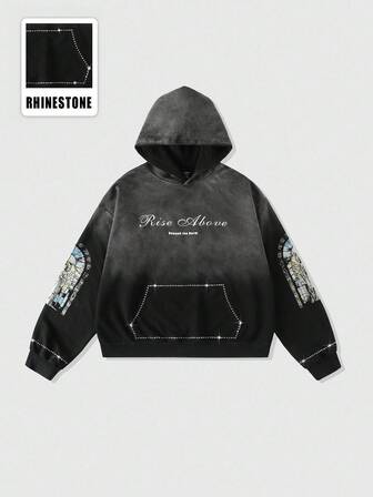 Street Life Felpa con cappuccio da uomo con stampa a diamanti scintillanti e lavata, stile corto e ampio