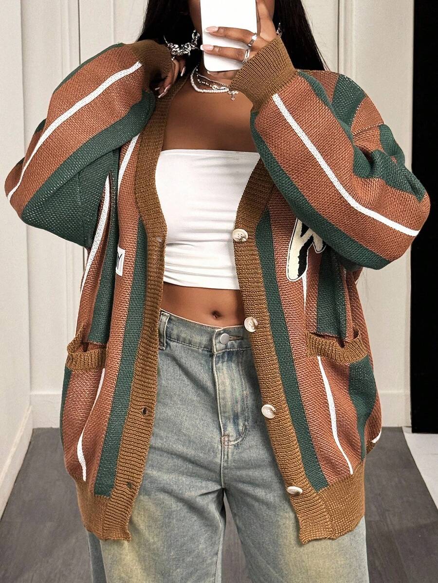 Slaydiva 2025 New Autumn/Winter Casual Versatile Fashionable Loose Cardigan Long Sleeve Sweater Top Jacket - Multicolor - View 1