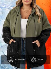 SHEIN CURVE+ Plus Size Women's Contrast Color Hooded Loose Jacket For Autumn And Winter Fall/Autumn /Winter - Multicolor - View 13