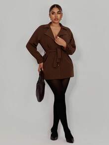 Xyvia Women's Casual Brown Loose Straight Long Sleeve Button Belted Lapel Trench Coat (With Belt) - Brown - View 3