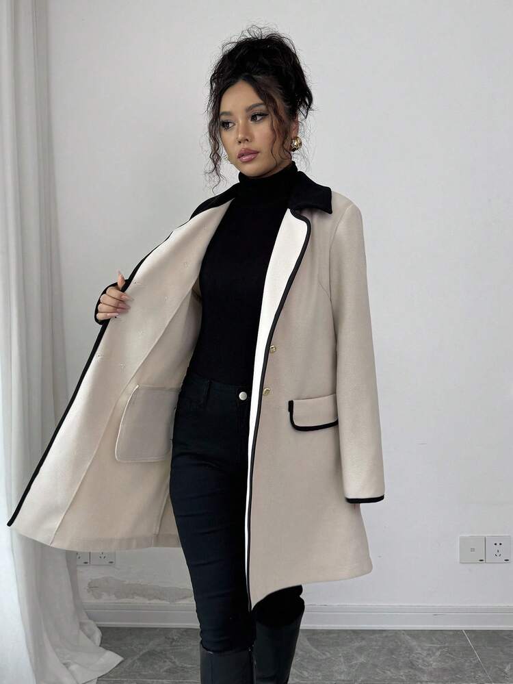 Elenzga 杏色优雅中长款女式大衣，休闲约会皆宜，冬季款 - 杏色 - 查看 8